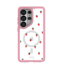 Coque transparente pour Samsung Galaxy S26 Ultra « Baies d'été » avec bordure rose pétale (chargement magnétique inclus)