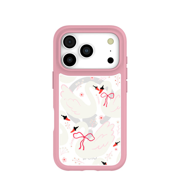 Clear Swan Garden iPhone 17 Pro Case With Petal Pink Ridge