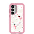 Coque transparente Swan Garden pour Samsung Galaxy S26 avec bordure rose pétale (chargement magnétique inclus)