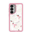 Coque transparente Swan Garden pour Samsung Galaxy S26 avec bordure rose pétale (chargement magnétique inclus)
