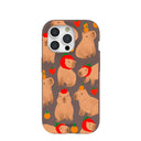 Coque iPhone 15 Pro avec motif capybaras marron chocolat