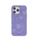 Coque pour iPhone 14 Pro Max avec broderies de fleurs sauvages lavande