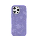 Coque pour iPhone 16 Pro Max avec broderies de fleurs sauvages lavande