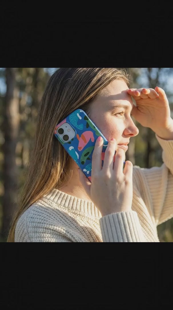 Electric Blue Sea Cows iPhone 16 Case - Product video demonstration