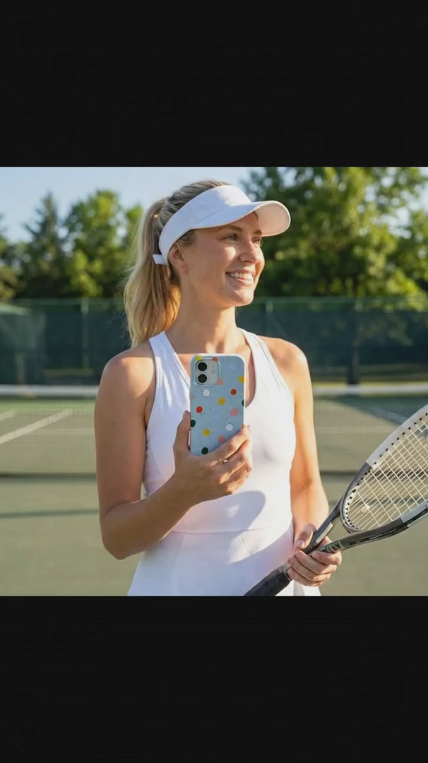 Powder Blue Rainbow Dots iPhone 16 Pro Max Case - Product video demonstration