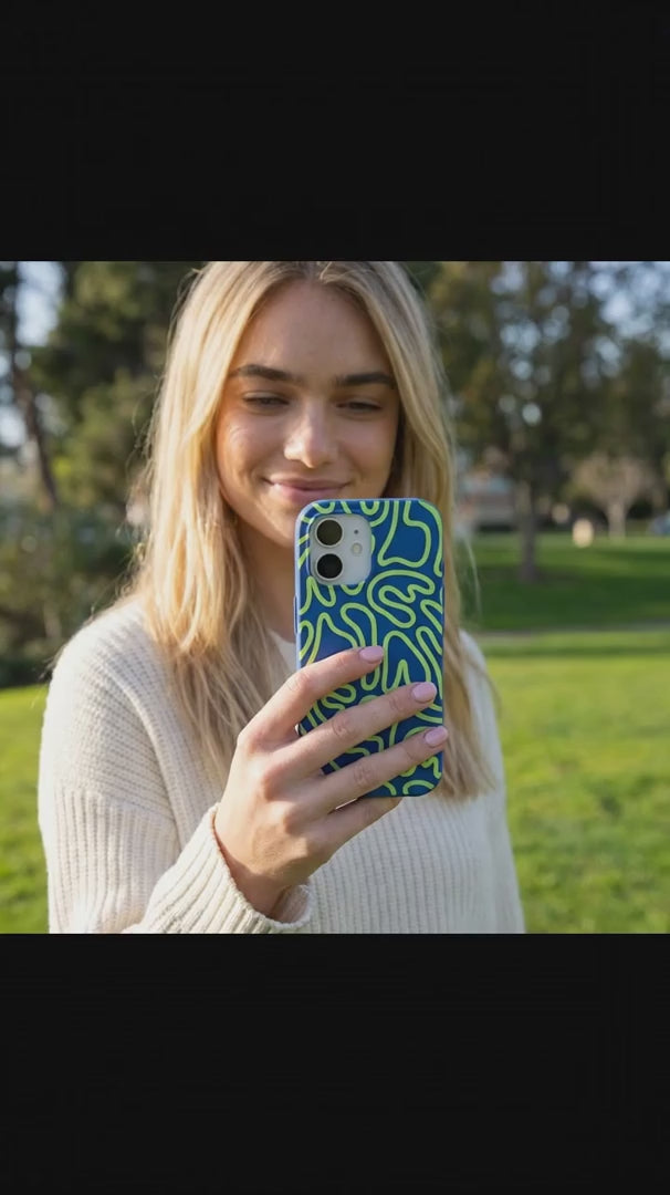 Electric Blue Dizzy Dreams iPhone 17 Pro Case - Product video demonstration
