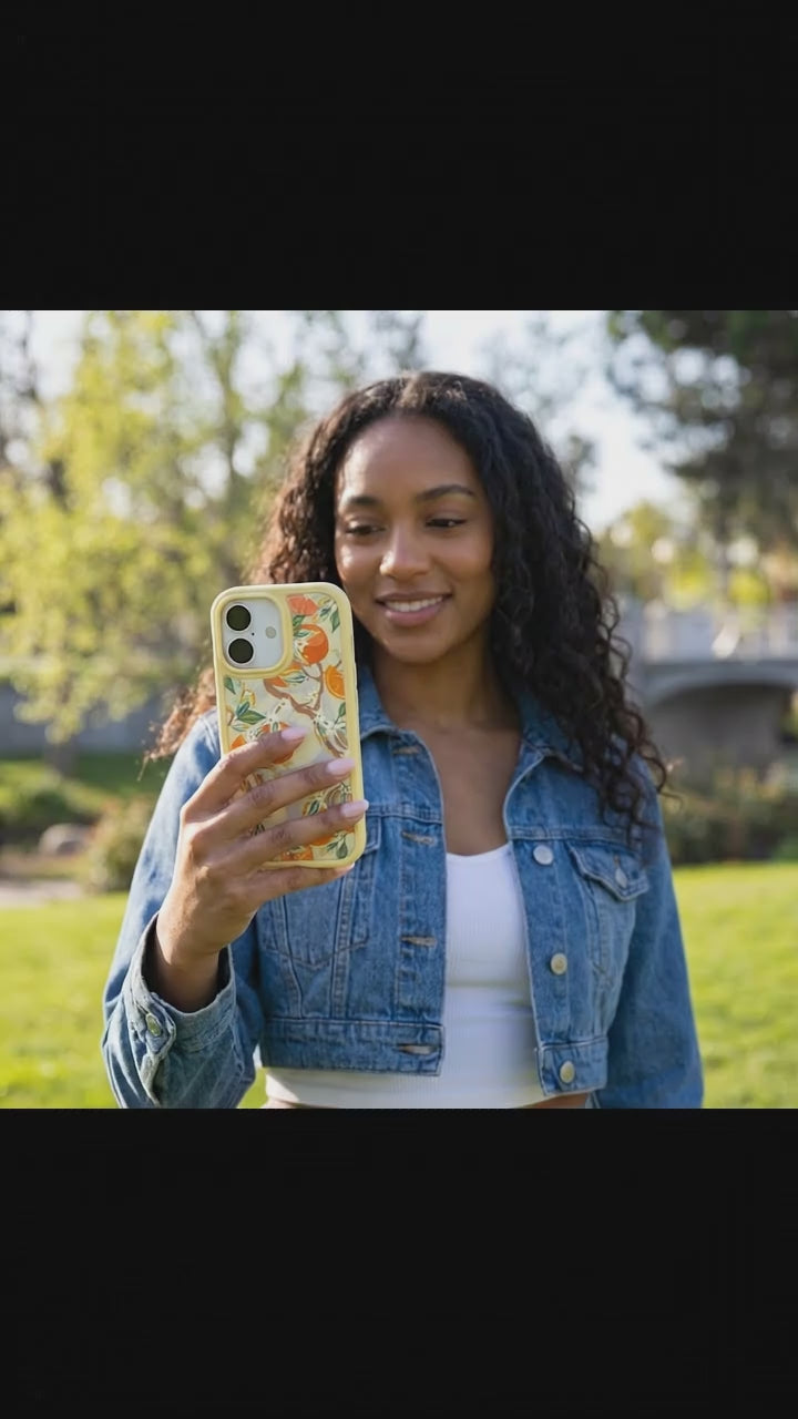 Clear Citrus Blooms iPhone 17 Case With Sunbeam Ridge (MagSafe included) - Product video demonstration