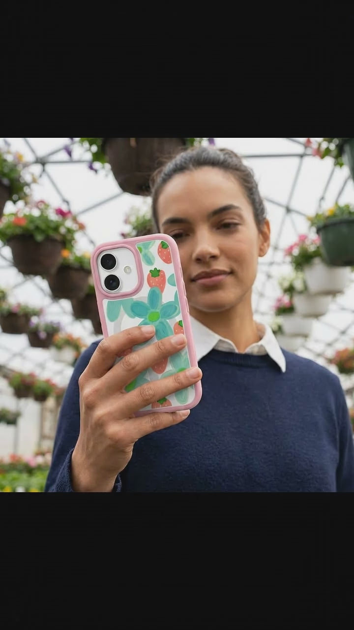 Clear Berry Belle iPhone 17 Case With Petal Pink Ridge (MagSafe included) - Product video demonstration