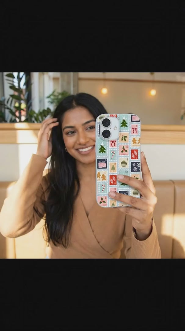 Powder Blue Noel Stamps iPhone 15 Case - Product video demonstration