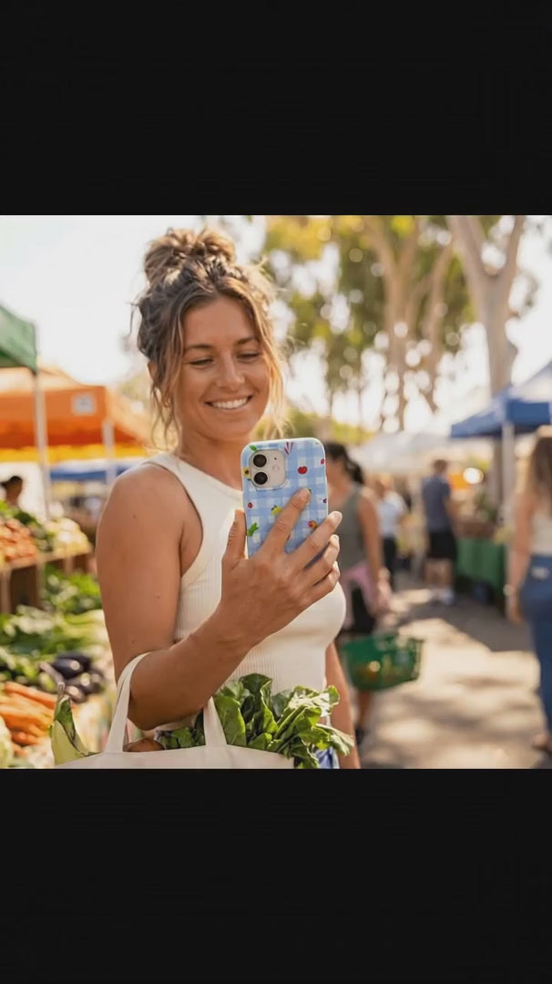 Powder Blue Gingham Farmhouse iPhone 16 Pro Max Case - Product video demonstration