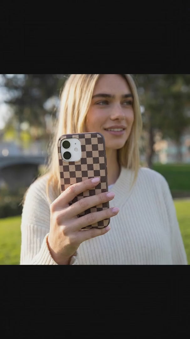 Chocolate Brown Latte Check iPhone 17 Pro Case - Product video demonstration