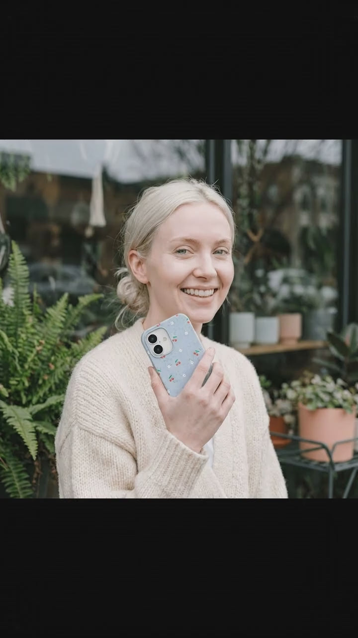Powder Blue Sweet Cherries iPhone 17 Case - Product video demonstration
