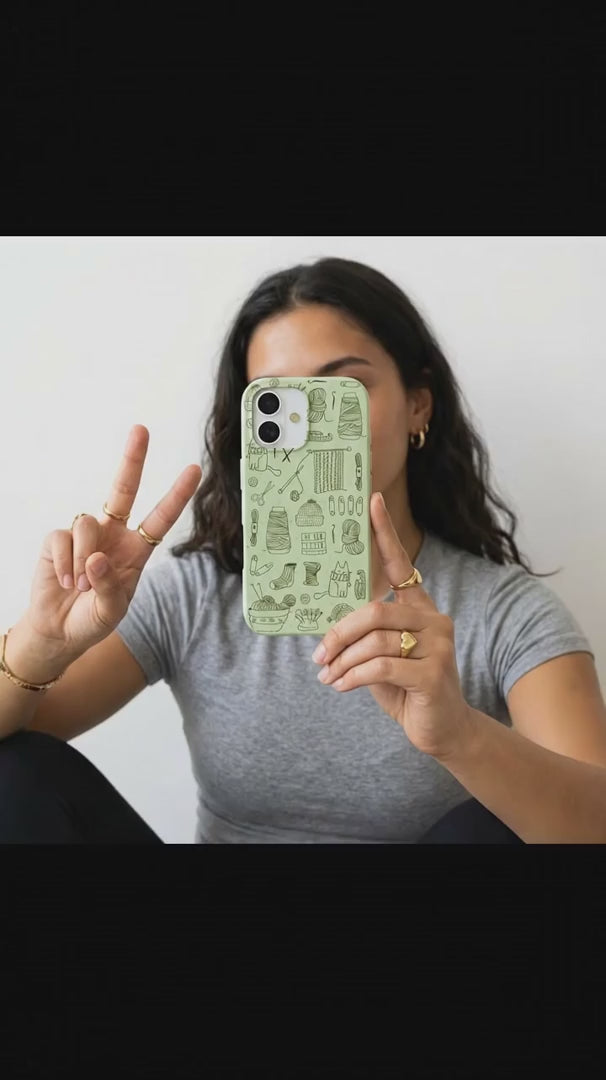Sage Green Knit Nook iPhone 15 Case - Product video demonstration