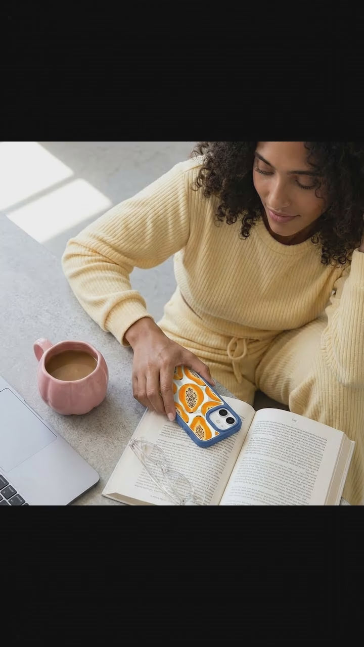 Clear Juicy Papayas iPhone 17 Case With True Blue Ridge (MagSafe included) - Product video demonstration