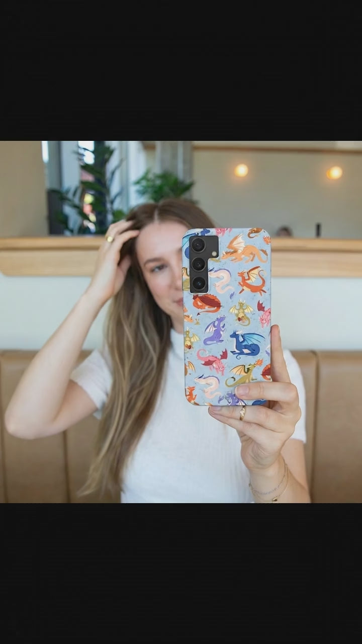 Powder Blue Dragon Cuties Samsung Galaxy S24 Case - Product video demonstration
