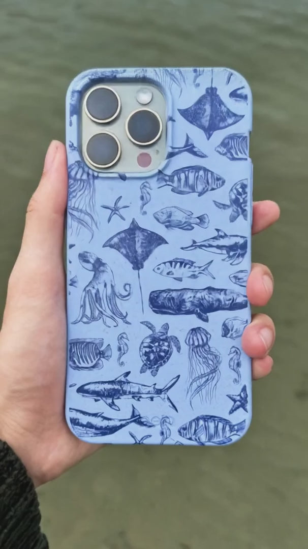 Powder Blue Marine Life iPhone 15 Plus Case