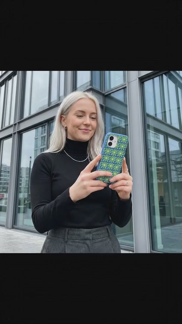 Electric Blue Flower Child iPhone 17 Pro Case - Product video demonstration