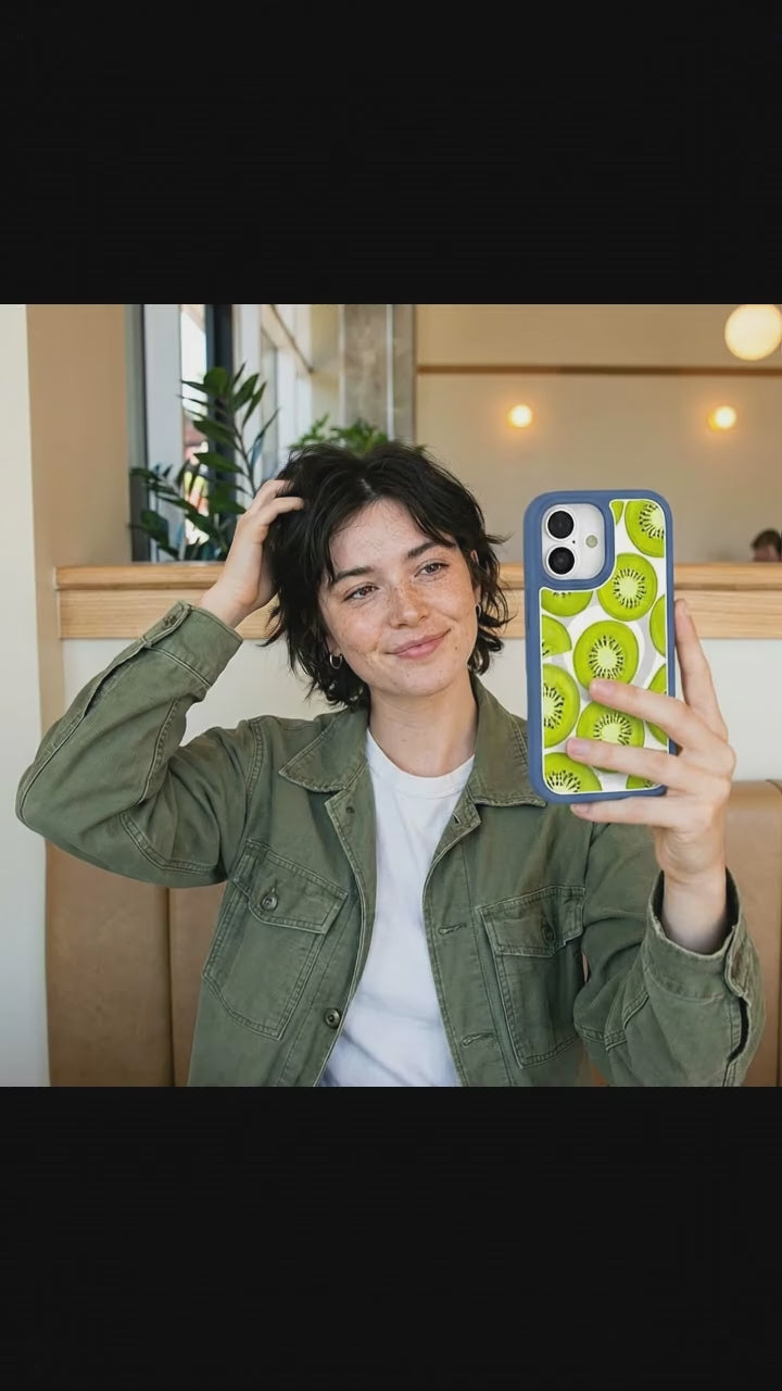 Clear Kiwi Slices iPhone 17 Case With True Blue Ridge (MagSafe included) - Product video demonstration