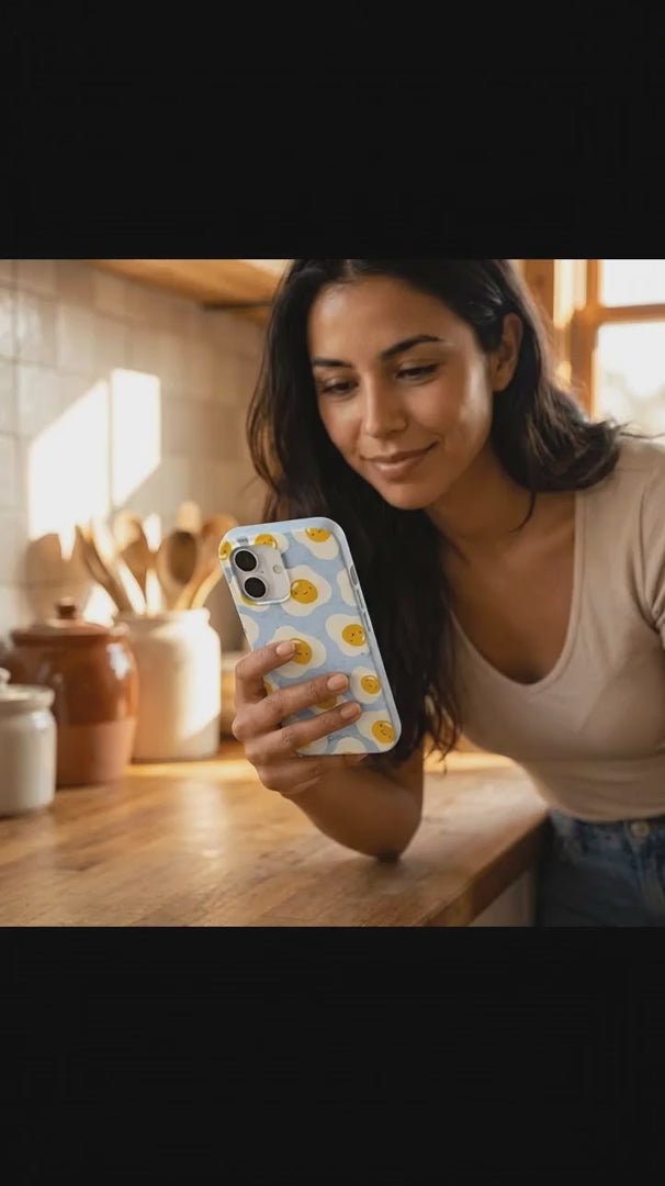 Powder Blue Sunny Side Up iPhone 15 Case - Product video demonstration