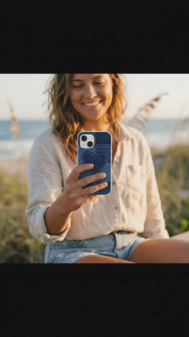 Powder Blue Denim Heart iPhone 15 Case - Product video demonstration