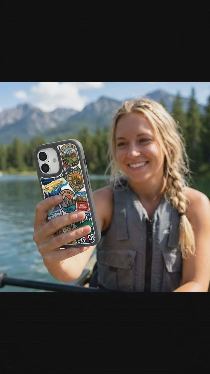 Clear Trail Stickers iPhone 17 Case With Noir Ridge (MagSafe included) - Product video demonstration