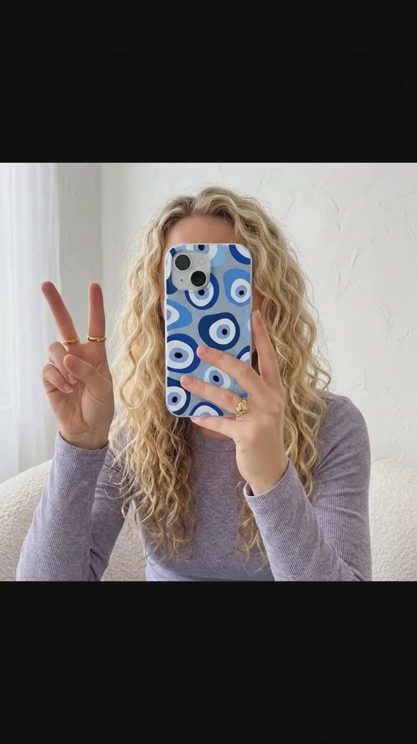 Powder Blue Evil Eye iPhone 15 Case - Product video demonstration