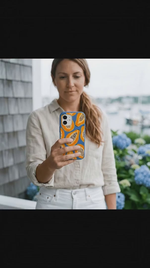Electric Blue Juicy Papayas iPhone 17 Pro Case - Product video demonstration