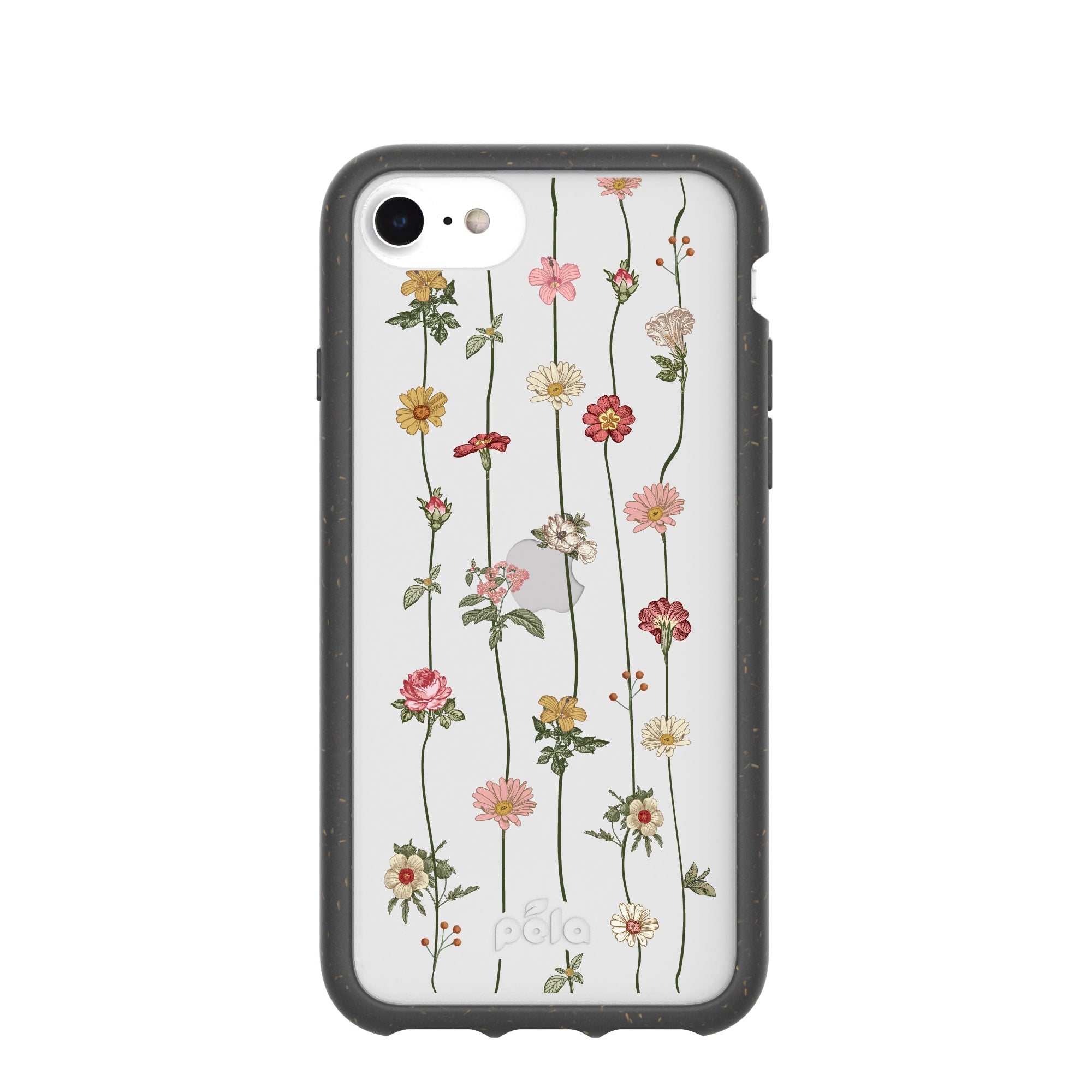 Clear Floral Vines iPhone 6 6s 7 8 SE Case With Black Ridge Pela