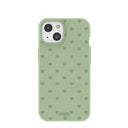 Coque iPhone 14 à motifs cœurs vert sauge