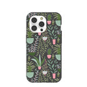 Coque noire pour iPhone 14 Pro, motif jardin d'intérieur