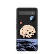 Coque Google Pixel 6a noire motif lune rétro