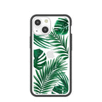 Clear Tropical Leaves iPhone 13 Mini Case With Black Ridge