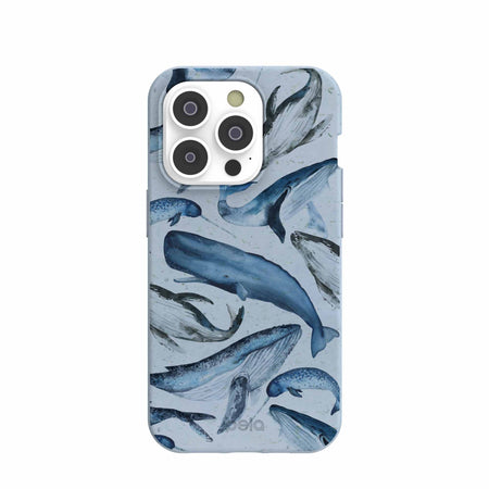 Powder Blue Whales iPhone 14 Pro Case Pela Case